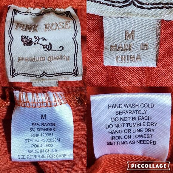 Pink Rose Rust Orange Ruffle Bust Drawstring Fit & Flare Mini Dress Sz M - Picture 12 of 12